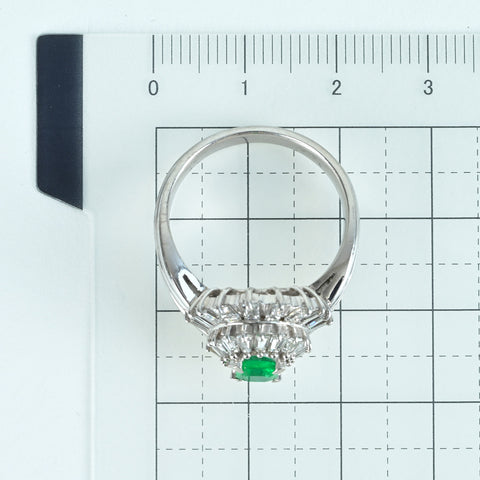 [Used] PT900 Emerald Ring, E0.48ct, D0.94ct, 12.9g, #18 