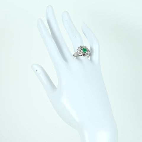[Used] PT900 Emerald Ring, E0.48ct, D0.94ct, 12.9g, #18 