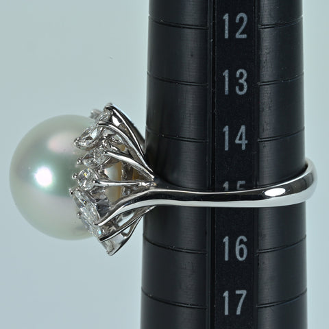 【美品】K18WG 白蝶パールリング P13.9mm D1.27ct   真珠科学研究所 オーロラ ヴィーナス 鑑別書 9.0g #15