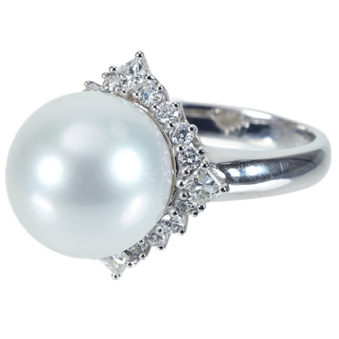 【中古】K18WG SHIROCHO PEARL RING 白蝶パールリング P12.6mm D0.70ct 8.3g #13 真珠科学研究所 オーロラヴィーナス 鑑別書