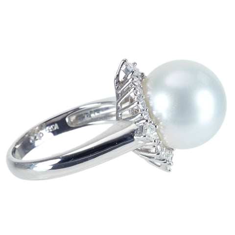 【中古】K18WG SHIROCHO PEARL RING 白蝶パールリング P12.6mm D0.70ct 8.3g #13 真珠科学研究所 オーロラヴィーナス 鑑別書