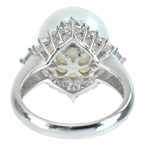 【中古】K18WG SHIROCHO PEARL RING 白蝶パールリング P12.6mm D0.70ct 8.3g #13 真珠科学研究所 オーロラヴィーナス 鑑別書