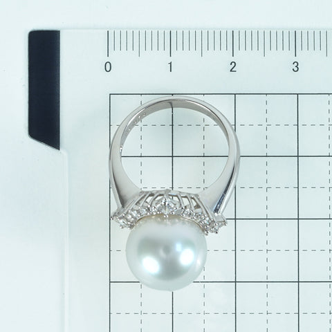 【中古】K18WG SHIROCHO PEARL RING 白蝶パールリング P12.6mm D0.70ct 8.3g #13 真珠科学研究所 オーロラヴィーナス 鑑別書