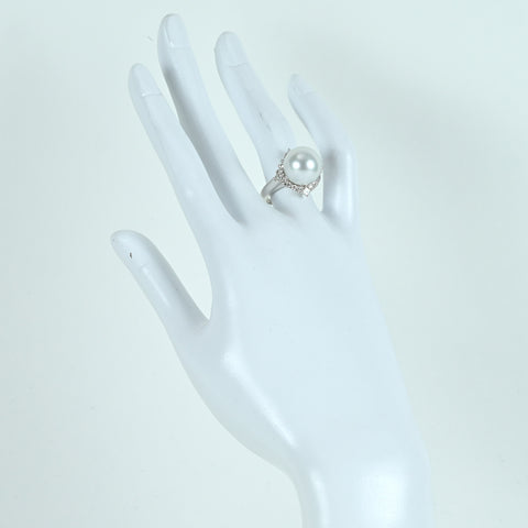 【中古】K18WG SHIROCHO PEARL RING 白蝶パールリング P12.6mm D0.70ct 8.3g #13 真珠科学研究所 オーロラヴィーナス 鑑別書