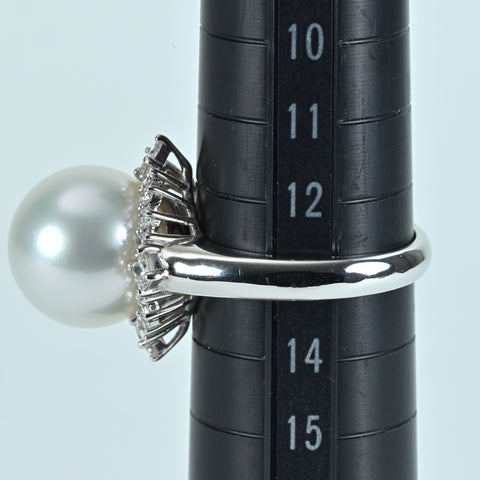 【中古】K18WG SHIROCHO PEARL RING 白蝶パールリング P12.6mm D0.70ct 8.3g #13 真珠科学研究所 オーロラヴィーナス 鑑別書