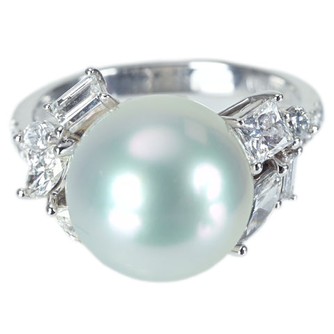 【新品】K18WG SOUTH SEA PEARL RING 白蝶パールリング 12.5mm D1.08ct 6.6g #14.5 真珠科学研究所（真科研）オーロラヴィーナス