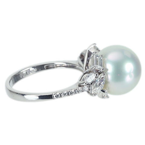 【新品】K18WG SOUTH SEA PEARL RING 白蝶パールリング 12.5mm D1.08ct 6.6g #14.5 真珠科学研究所（真科研）オーロラヴィーナス