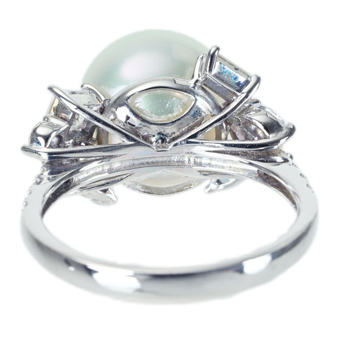 【新品】K18WG SOUTH SEA PEARL RING 白蝶パールリング 12.5mm D1.08ct 6.6g #14.5 真珠科学研究所（真科研）オーロラヴィーナス