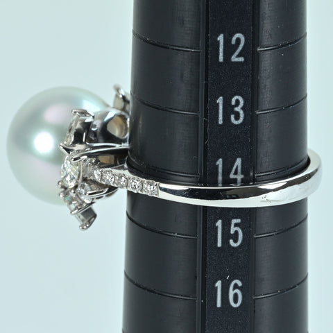 【新品】K18WG SOUTH SEA PEARL RING 白蝶パールリング 12.5mm D1.08ct 6.6g #14.5 真珠科学研究所（真科研）オーロラヴィーナス