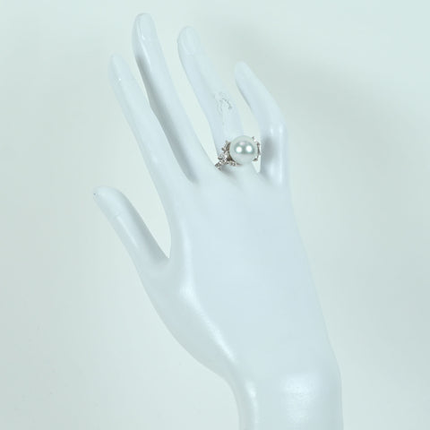 【新品】K18WG SOUTH SEA PEARL RING 白蝶パールリング 12.5mm D1.08ct 6.6g #14.5 真珠科学研究所（真科研）オーロラヴィーナス