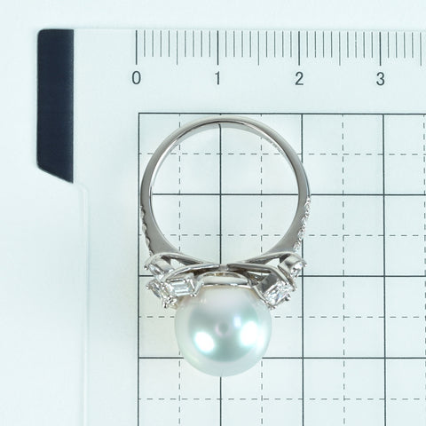 【新品】K18WG SOUTH SEA PEARL RING 白蝶パールリング 12.5mm D1.08ct 6.6g #14.5 真珠科学研究所（真科研）オーロラヴィーナス