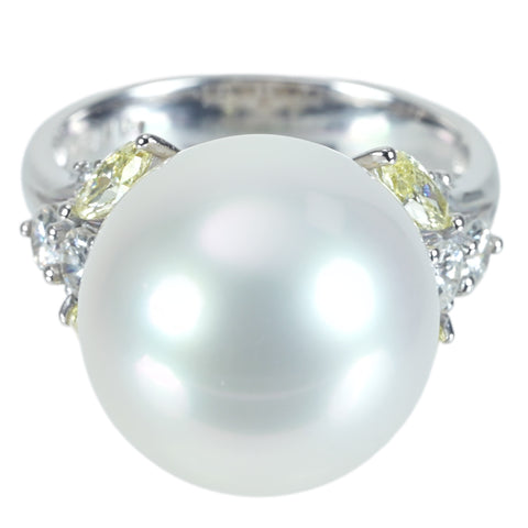 【美品】K18WG SOUTH SEA PEARL RING 白蝶南洋パールリング P13.8mm D1.01ct 8.1g 真珠科学研究所 オーロラヴィーナス 鑑別書