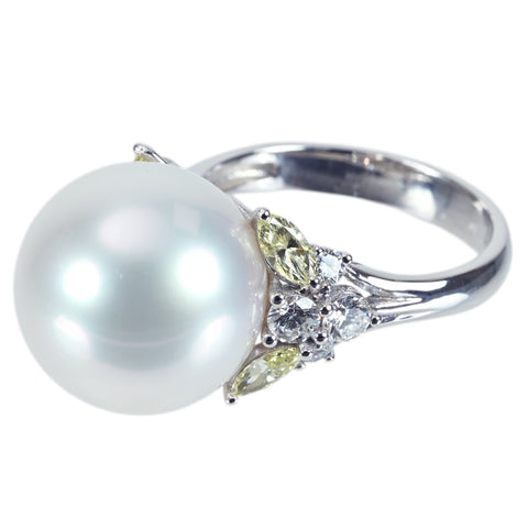 【美品】K18WG SOUTH SEA PEARL RING 白蝶南洋パールリング P13.8mm D1.01ct 8.1g 真珠科学研究所 オーロラヴィーナス 鑑別書