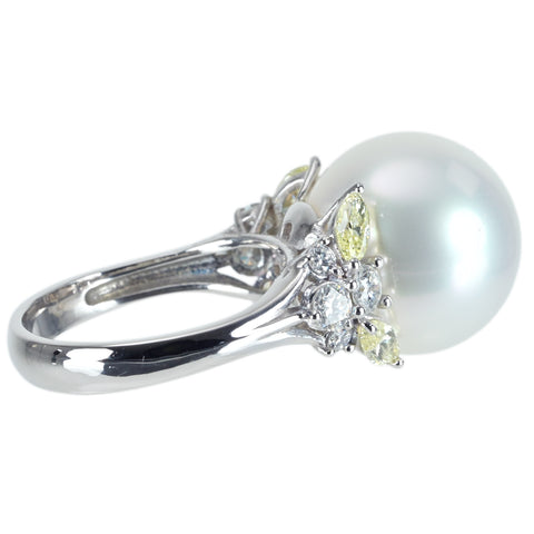 【美品】K18WG SOUTH SEA PEARL RING 白蝶南洋パールリング P13.8mm D1.01ct 8.1g 真珠科学研究所 オーロラヴィーナス 鑑別書