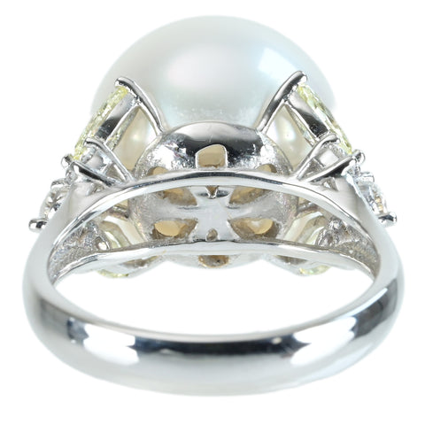 【美品】K18WG SOUTH SEA PEARL RING 白蝶南洋パールリング P13.8mm D1.01ct 8.1g 真珠科学研究所 オーロラヴィーナス 鑑別書