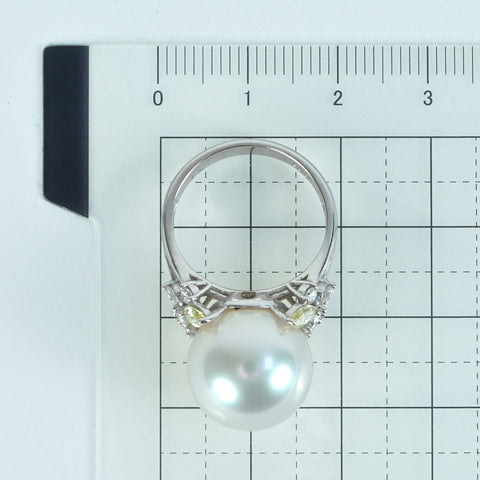 【美品】K18WG SOUTH SEA PEARL RING 白蝶南洋パールリング P13.8mm D1.01ct 8.1g 真珠科学研究所 オーロラヴィーナス 鑑別書