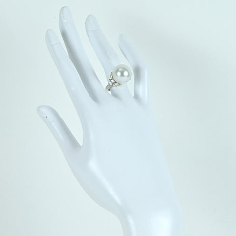 【美品】K18WG SOUTH SEA PEARL RING 白蝶南洋パールリング P13.8mm D1.01ct 8.1g 真珠科学研究所 オーロラヴィーナス 鑑別書