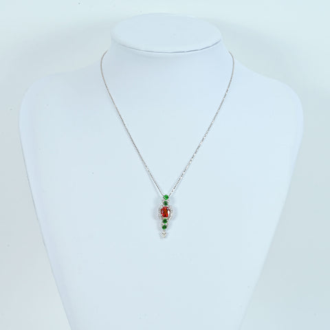 【中古】K18WG GARNET オレンジ＆グリーンガーネットペンダントネックレス 2.40ct 1.05ct D0.63ct 7.7g