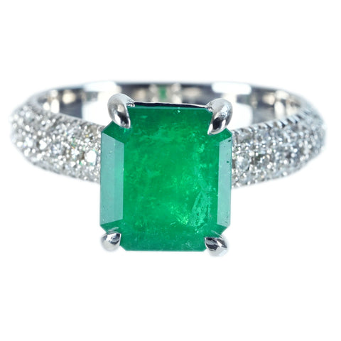 【中古】K18WG EMERALD RING エメラルドリング E2.71ct D0.72ct 6.9g #13.5