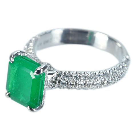 【中古】K18WG EMERALD RING エメラルドリング E2.71ct D0.72ct 6.9g #13.5