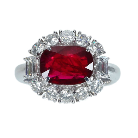 【中古】K18WG RUBY RING モザンビーク産ルビーリング R3.08ct D1.54ct AIGS"ピジョンブラッド" 7.6g ＃13.5