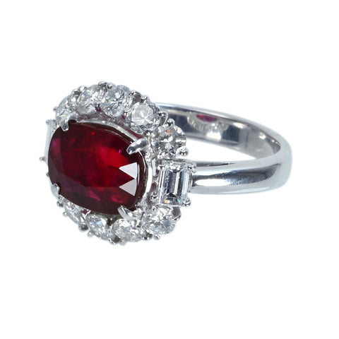 【中古】K18WG RUBY RING モザンビーク産ルビーリング R3.08ct D1.54ct AIGS"ピジョンブラッド" 7.6g ＃13.5