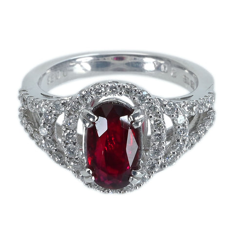 【中古】K18WG RUBY モザンビーク産非加熱ルビーリング R2.04ct D0.56ct AIGSピジョンブラッド鑑別書 6.6g #11.5