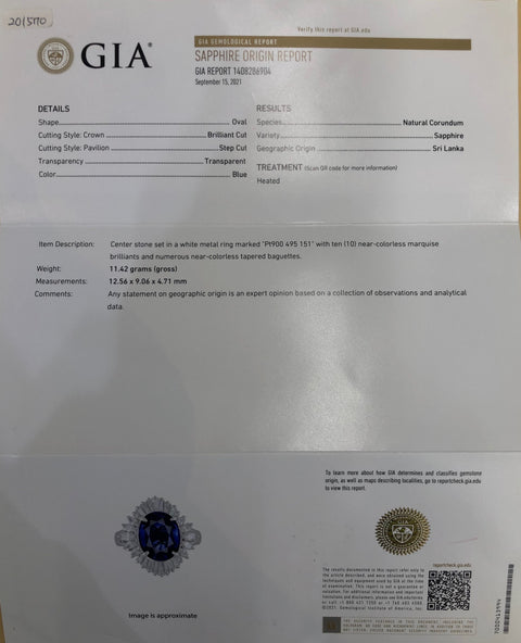 【中古】PT900 SAPPHIRE RING スリランカ産サファイアリング S4.95ct D1.51ct GIA鑑別書 11.4g #14.5