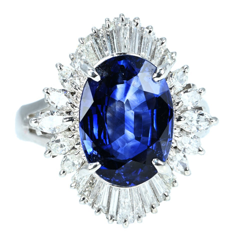 【中古】PT900 SAPPHIRE RING スリランカ産サファイアリング S4.95ct D1.51ct GIA鑑別書 11.4g #14.5