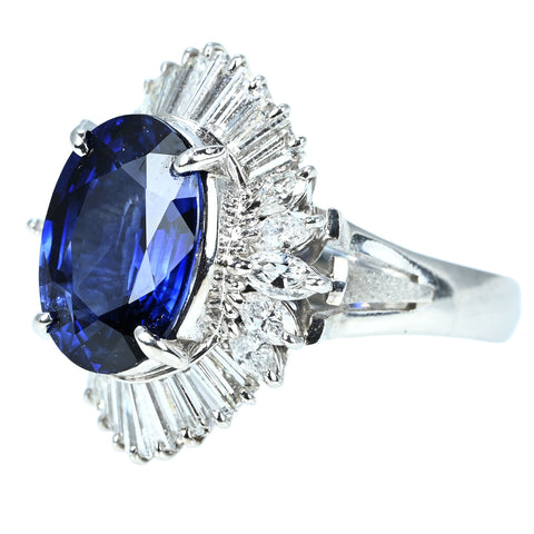 【中古】PT900 SAPPHIRE RING スリランカ産サファイアリング S4.95ct D1.51ct GIA鑑別書 11.4g #14.5