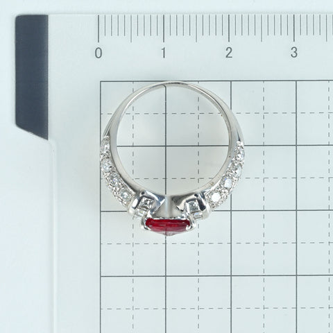 【中古】K18WG NO HEAT RUBY RING モザンビーク産 非加熱ルビーリング R1.30ct D0.48ct GRS鑑別書 5.7g #13