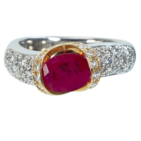 【中古】PT900/K18YG RUBYミャンマー産ルビーリング R1.58ct D0.54ct 日宝協 鑑別書 14.2g #12