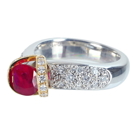 【中古】PT900/K18YG RUBYミャンマー産ルビーリング R1.58ct D0.54ct 日宝協 鑑別書 14.2g #12