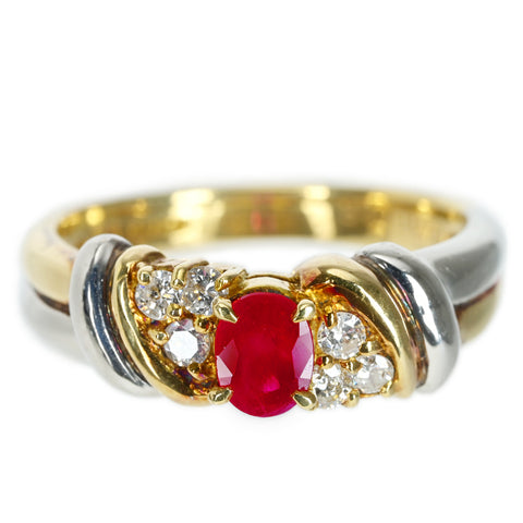 【中古】K18/PT850 RUBY ルビーリング R0.41ct D0.18ct 5.0g #12