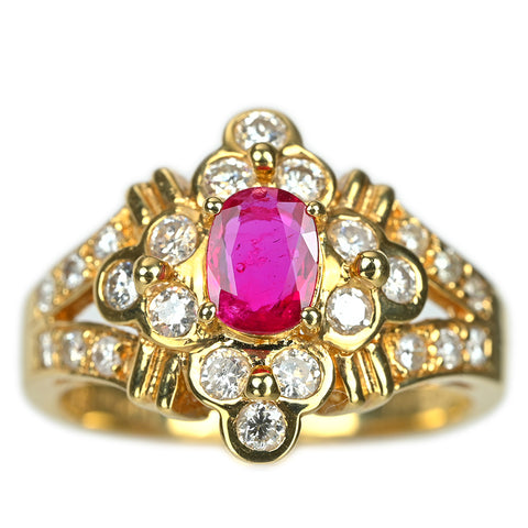 【中古】K18YG RUBY RING ルビーリング R0.41ct D0.56ct #8.5 5.3g