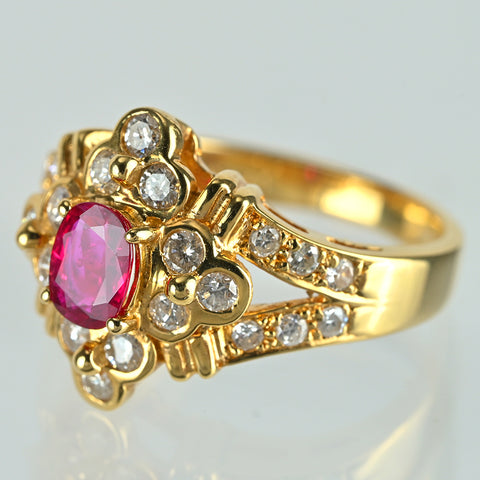 【中古】K18YG RUBY RING ルビーリング R0.41ct D0.56ct #8.5 5.3g
