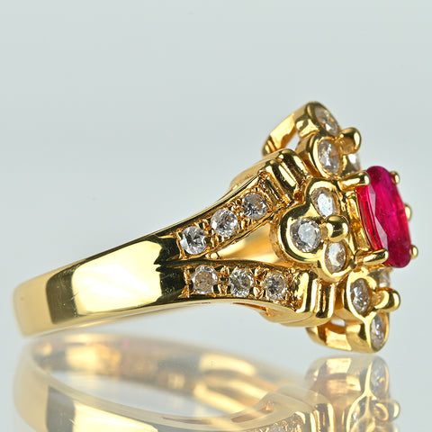 【中古】K18YG RUBY RING ルビーリング R0.41ct D0.56ct #8.5 5.3g