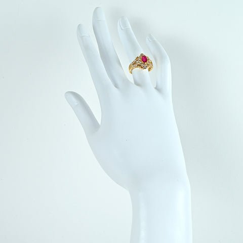 【中古】K18YG RUBY RING ルビーリング R0.41ct D0.56ct #8.5 5.3g