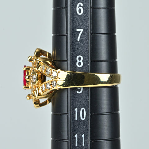 【中古】K18YG RUBY RING ルビーリング R0.41ct D0.56ct #8.5 5.3g