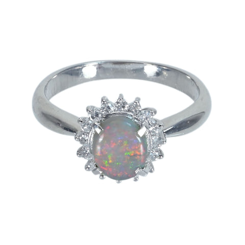 【中古】PT900 BLACK OPALブラックオパールリング BO0.70ct D0.25ct 5.1g #14