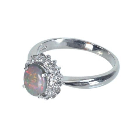 【中古】PT900 BLACK OPALブラックオパールリング BO0.70ct D0.25ct 5.1g #14