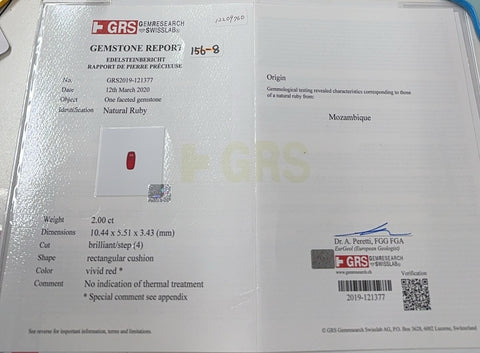 Pre-owned 18K White Gold Ruby Ring, Unheated Ruby from Mozambique, 2.00ct R, 1.49ct D, GRS Certificate, 6.4g, #13 