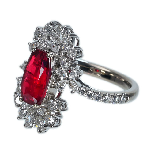 Pre-owned 18K White Gold Ruby Ring, Unheated Ruby from Mozambique, 2.00ct R, 1.49ct D, GRS Certificate, 6.4g, #13 
