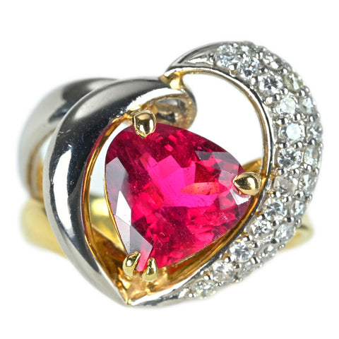 【中古】K18YG RUBELLITE TOURMALINEルベライト（レッドトルマリン）リング R3.40ct D0.40ct 8.5g #12
