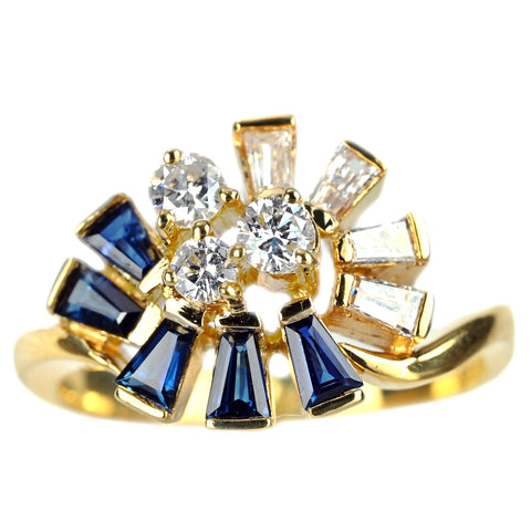 【中古】K18YG SAPPHIRE サファイアリング S0.46ct D0.46ct 4.1g #9.5