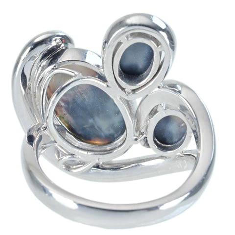 【中古】K18WG BLACK OPAL RING ブラックオパールリング BO1.67ct BO0.77ct BO0.50ct  D0.20ct 11.0g #11.5