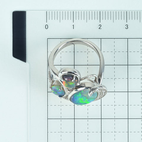 【中古】K18WG BLACK OPAL RING ブラックオパールリング BO1.67ct BO0.77ct BO0.50ct  D0.20ct 11.0g #11.5