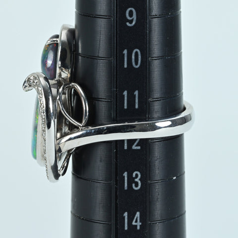 【中古】K18WG BLACK OPAL RING ブラックオパールリング BO1.67ct BO0.77ct BO0.50ct  D0.20ct 11.0g #11.5