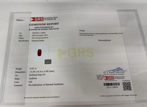 [Pre-owned] K18WG RUBY Ruby Ring, R6.03ct, D3.63ct, GRS Certificate, 11.0g, #14 