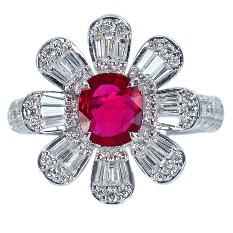 【中古】K18WG RUBY ミャンマー産ルビーリング R1.05ct D1.11ct ”ピジョンブラッド”AIGS鑑別書 6.8g # 14